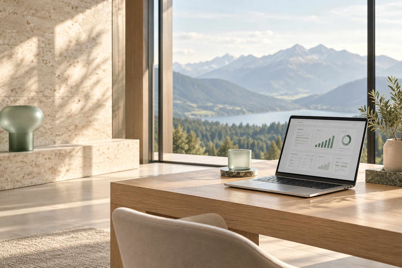 Illustrativer heller Arbeitsplatz mit Laptop